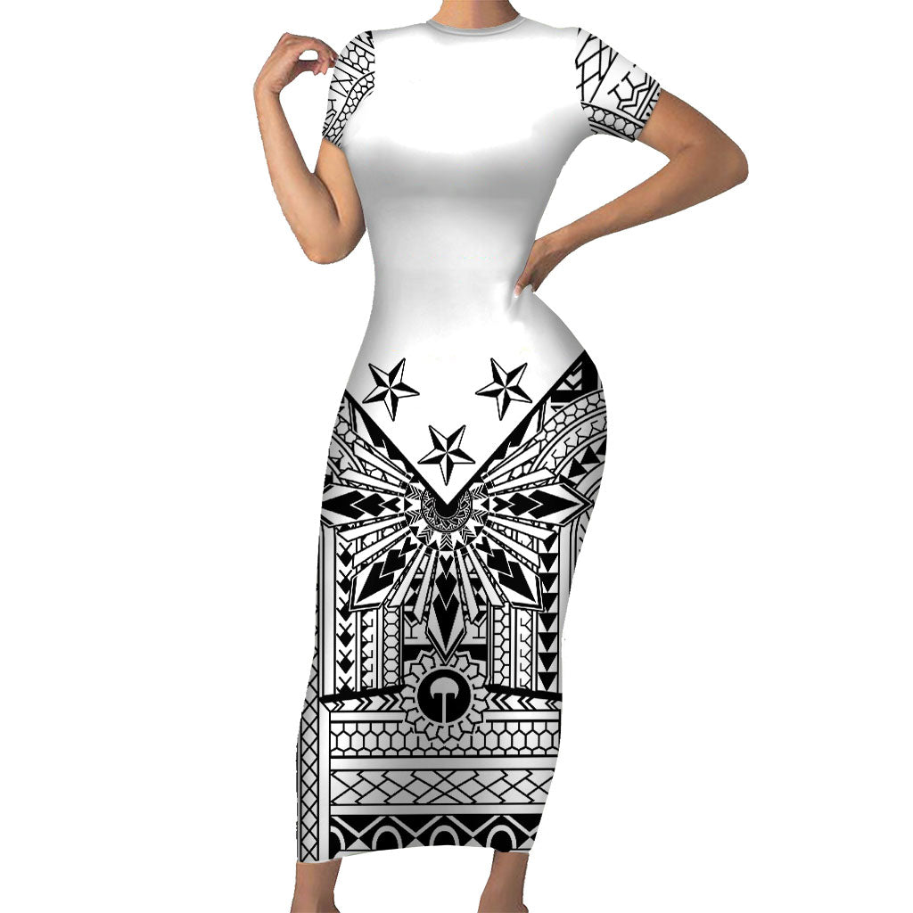 White Philippines Sun Star Short Sleeve Bodycon Dress Igorot Tribal Inspiration