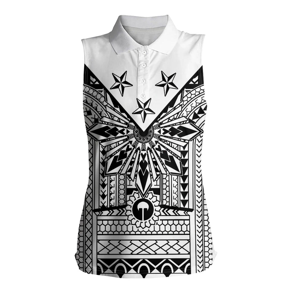 White Philippines Sun Star Women Sleeveless Polo Shirt Igorot Tribal Inspiration LT05 Female White - Polynesian Pride