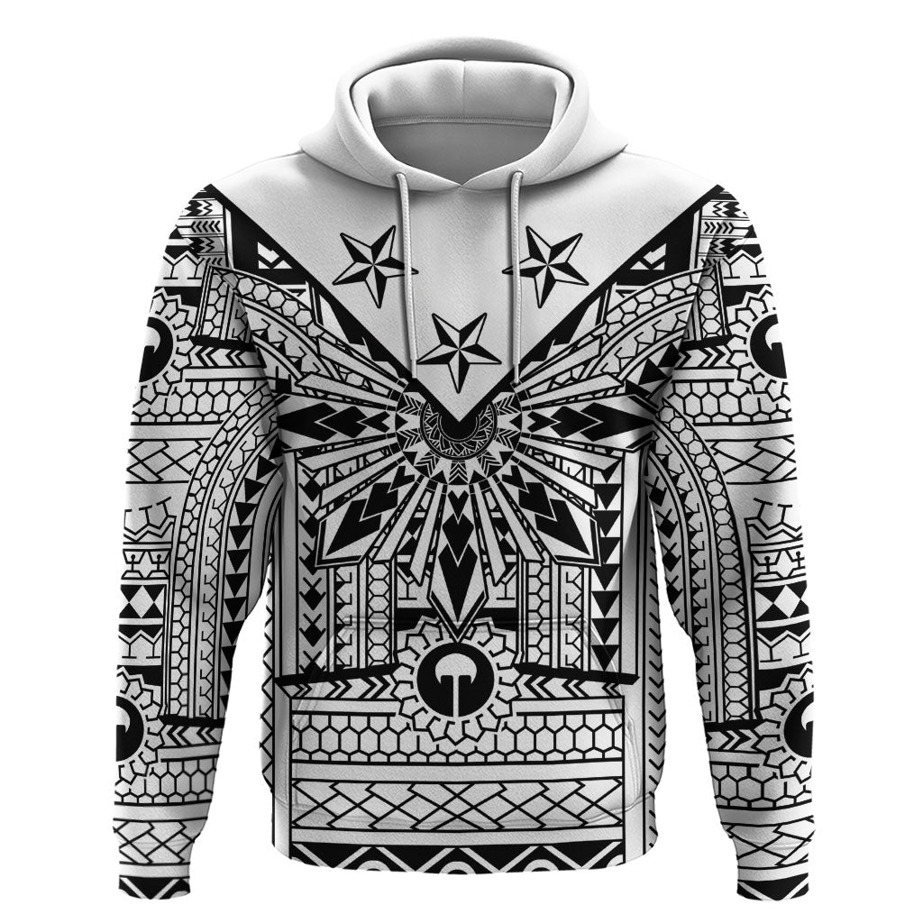 White Philippines Sun Star Zip Hoodie Igorot Tribal Inspiration LT05 Pullover Hoodie White - Polynesian Pride