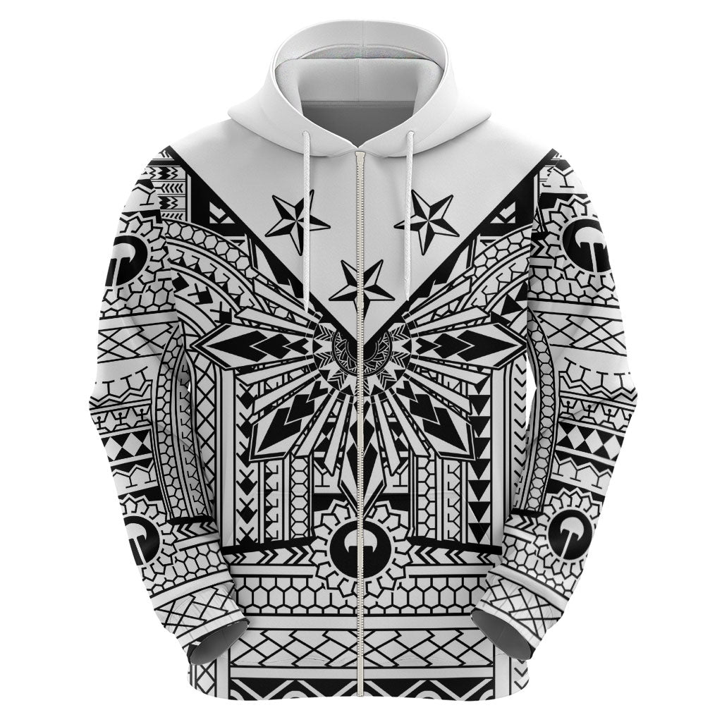 White Philippines Sun Star Zip Hoodie Igorot Tribal Inspiration LT05 - Polynesian Pride