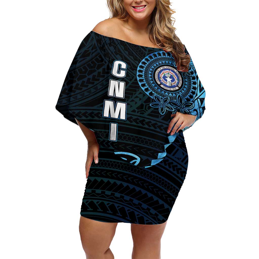 Personalized Northern Mariana Islands 78th Liberation Day Off Shoulder Short Dress LT05 Women Blue - Polynesian Pride