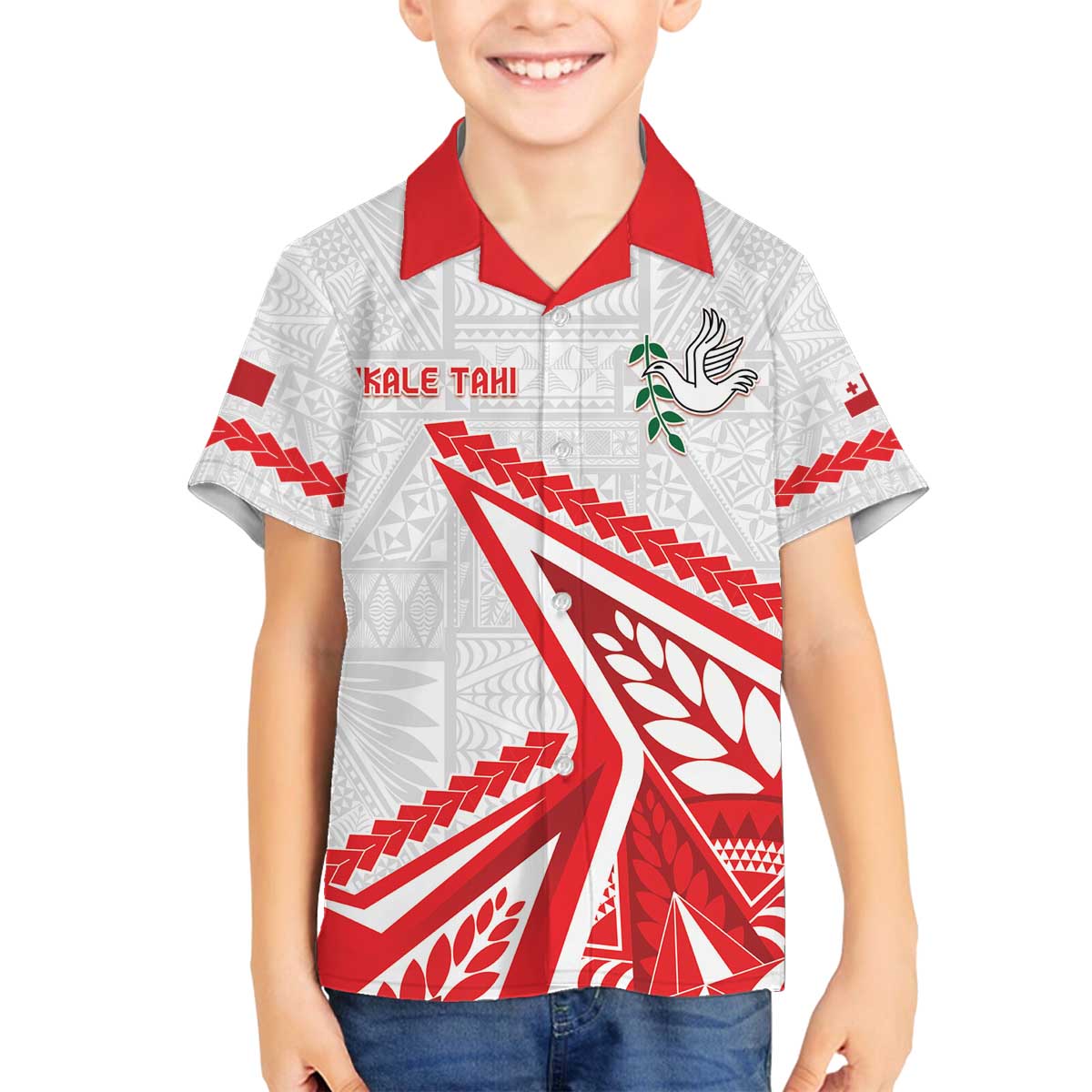 Custom Tonga Rugby 2024 Pacific Family Matching Off The Shoulder Long Sleeve Dress and Hawaiian Shirt Go Ikale Tahi LT05 Son's Shirt White - Polynesian Pride