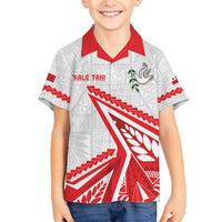 Custom Tonga Rugby 2024 Pacific Family Matching Off The Shoulder Long Sleeve Dress and Hawaiian Shirt Go Ikale Tahi LT05 Son's Shirt White - Polynesian Pride
