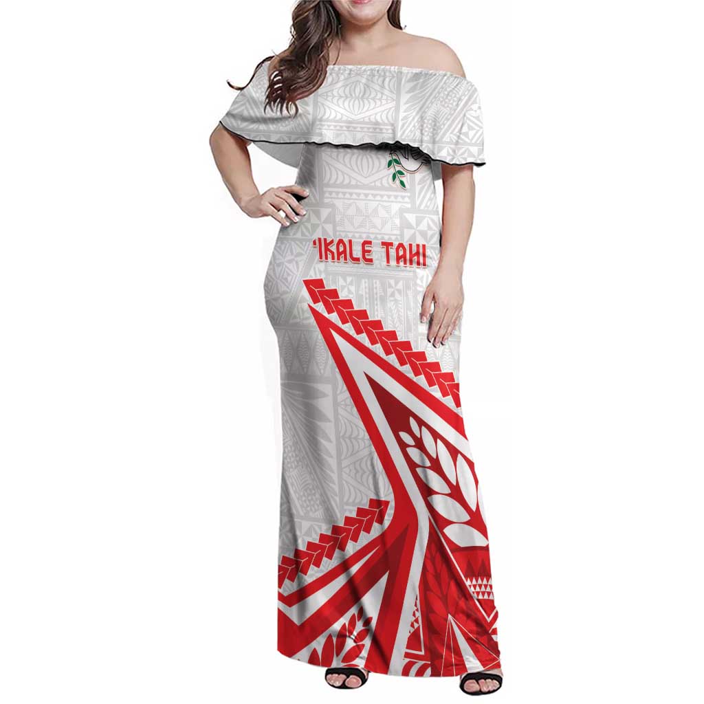 Custom Tonga Rugby 2024 Pacific Family Matching Off Shoulder Maxi Dress and Hawaiian Shirt Go Ikale Tahi