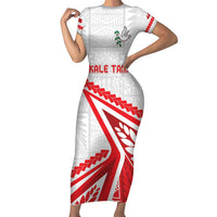Custom Tonga Rugby 2024 Pacific Short Sleeve Bodycon Dress Go Ikale Tahi LT05 Long Dress White - Polynesian Pride