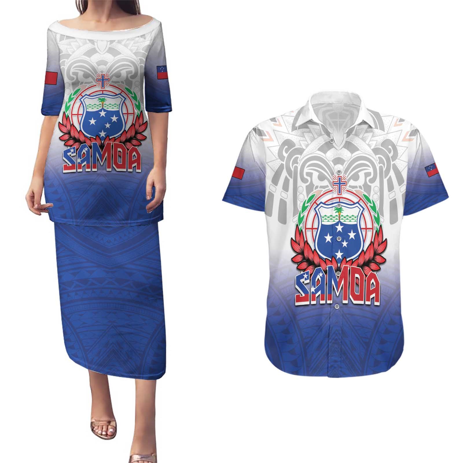 Custom Samoa Rugby 2024 Pacific Couples Matching Puletasi and Hawaiian Shirt Go Manu Samoa LT05 Blue - Polynesian Pride