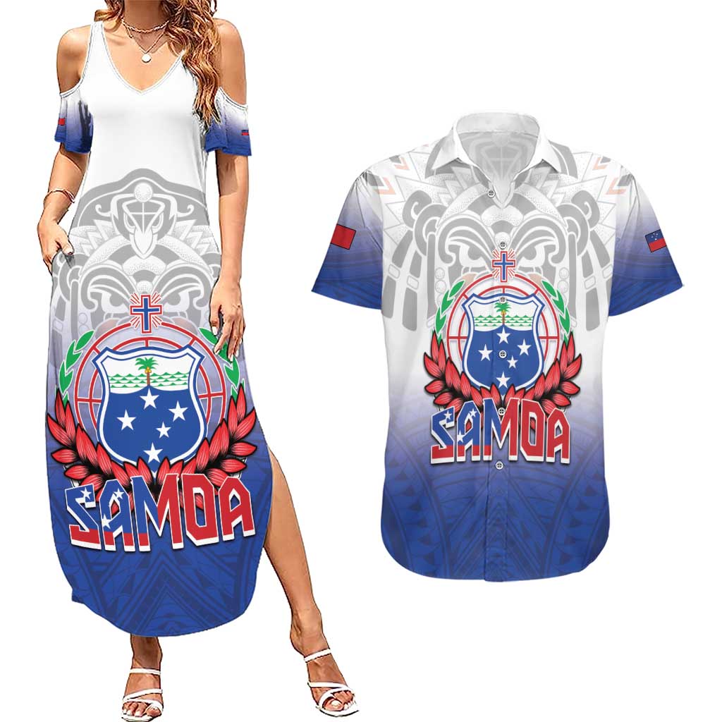 Custom Samoa Rugby 2024 Pacific Couples Matching Summer Maxi Dress and Hawaiian Shirt Go Manu Samoa LT05 Blue - Polynesian Pride