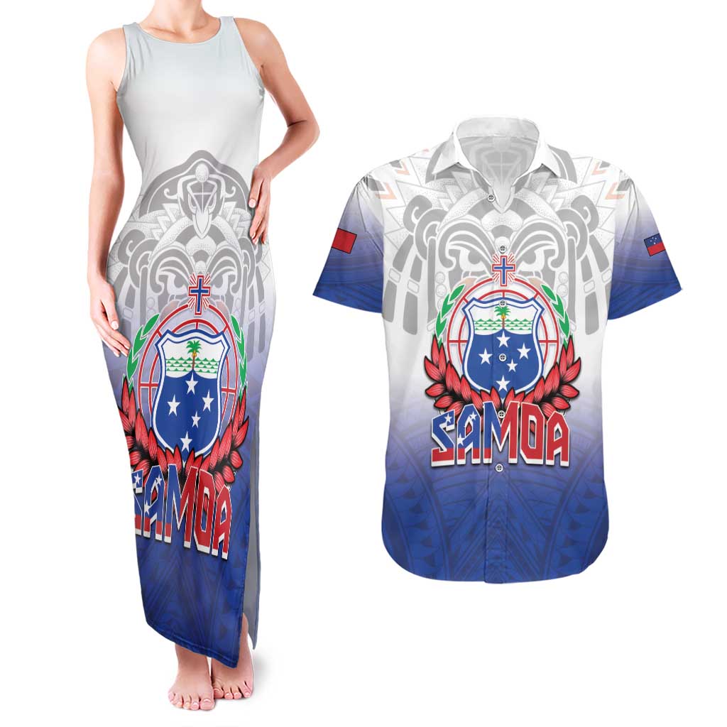 Custom Samoa Rugby 2024 Pacific Couples Matching Tank Maxi Dress and Hawaiian Shirt Go Manu Samoa LT05 Blue - Polynesian Pride