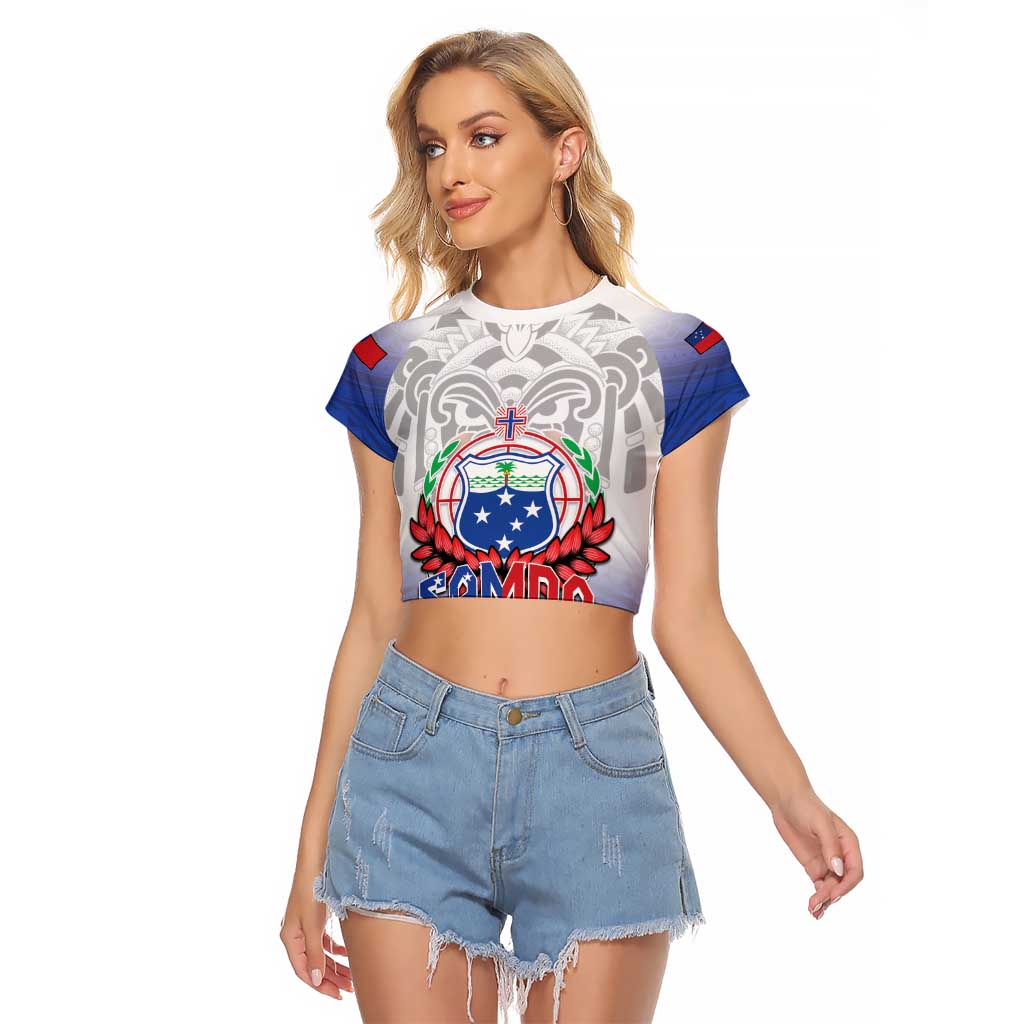 Custom Samoa Rugby 2024 Pacific Raglan Cropped T Shirt Go Manu Samoa LT05 Female Blue - Polynesian Pride