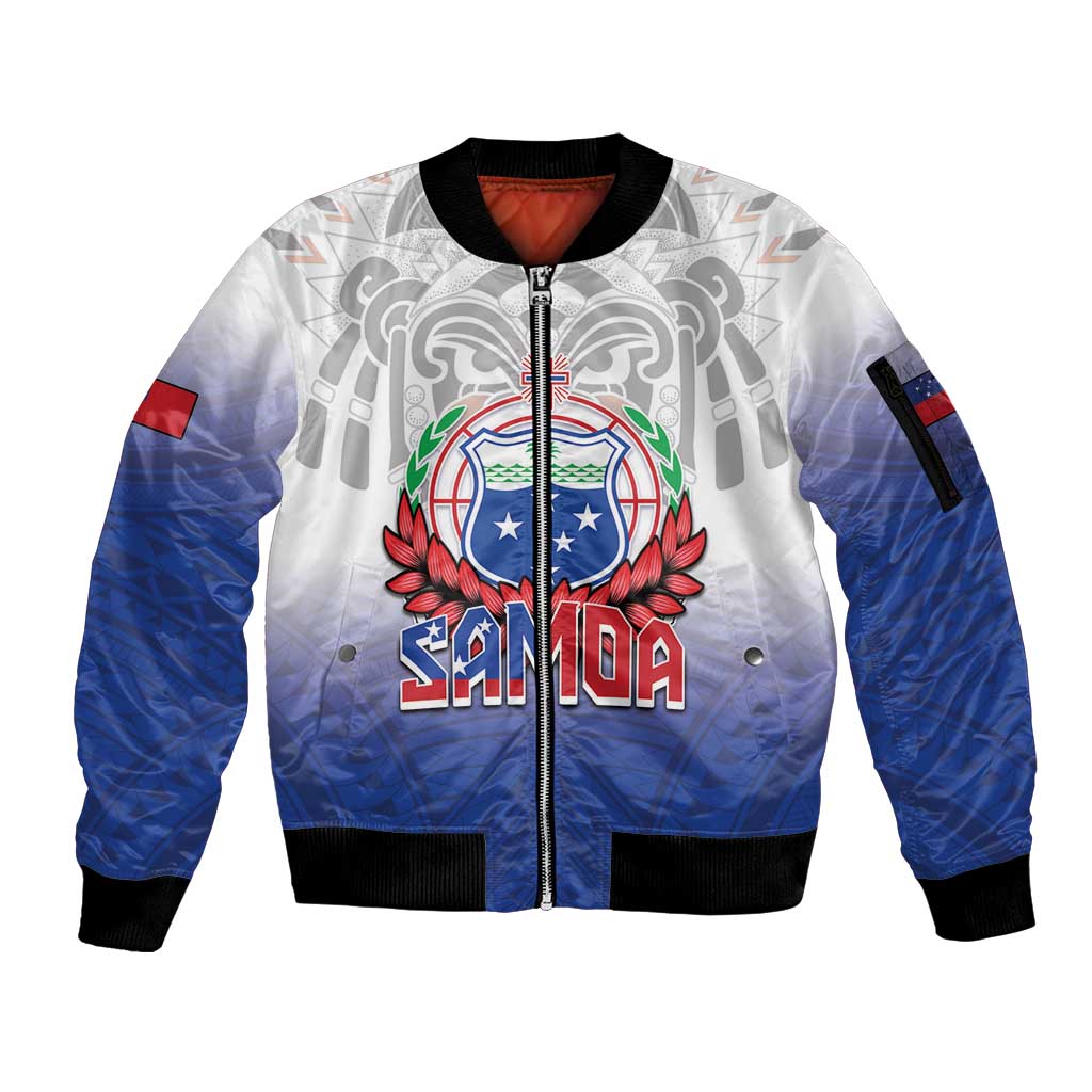 Custom Samoa Rugby 2024 Pacific Sleeve Zip Bomber Jacket Go Manu Samoa LT05 Unisex Blue - Polynesian Pride