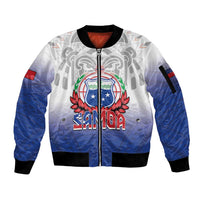 Custom Samoa Rugby 2024 Pacific Sleeve Zip Bomber Jacket Go Manu Samoa LT05 Unisex Blue - Polynesian Pride