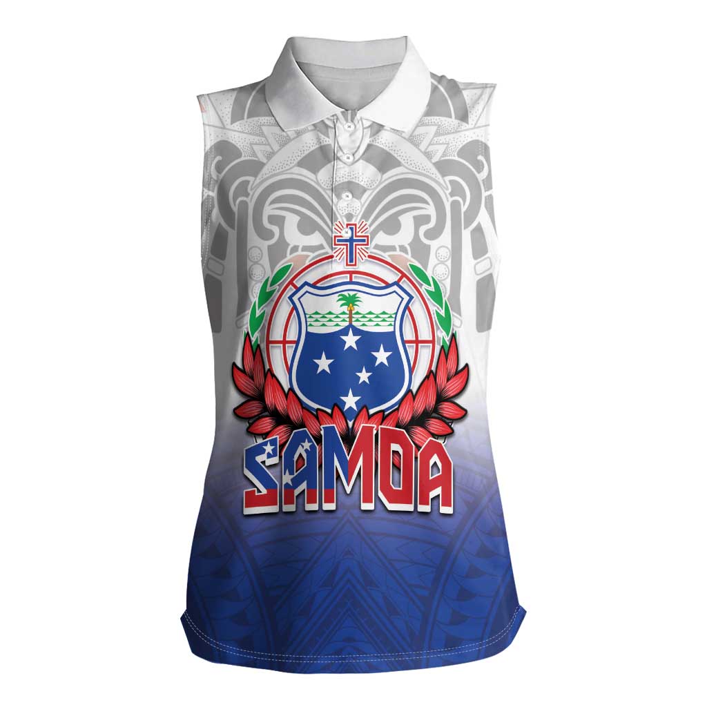 Custom Samoa Rugby 2024 Pacific Women Sleeveless Polo Shirt Go Manu Samoa LT05 Female Blue - Polynesian Pride