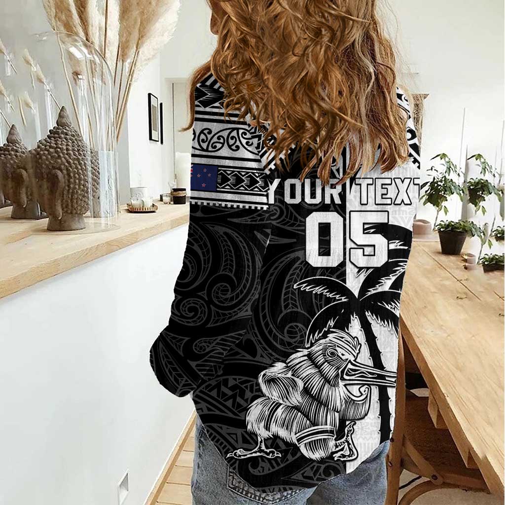 Custom New Zealand And Fiji Rugby 2024 Women Casual Shirt Maori Kiwi With Fijian Palm Tree