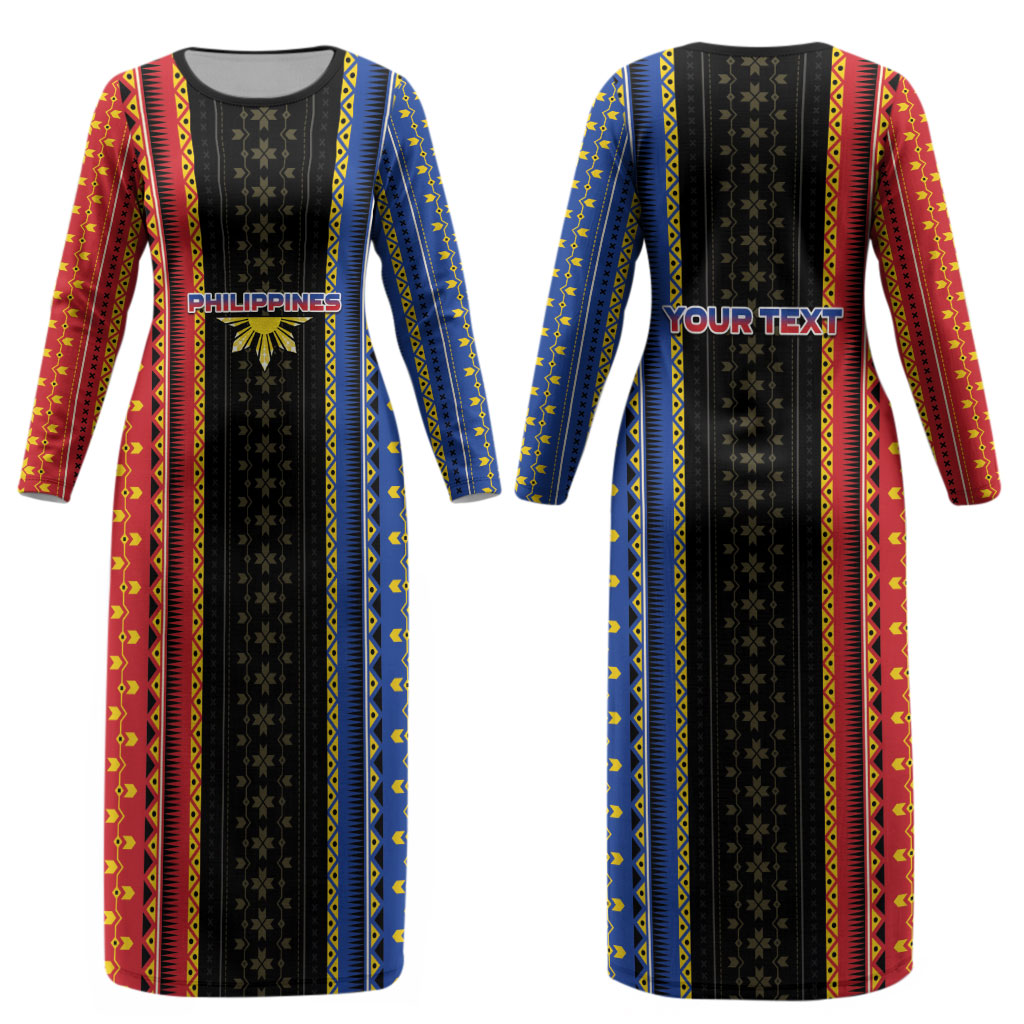 Personalised Philippines Filipinos Couples Matching Long Sleeve Bodycon Dress and Long Sleeve Button Shirt Igorot Tribal Inspiration Pattern Style