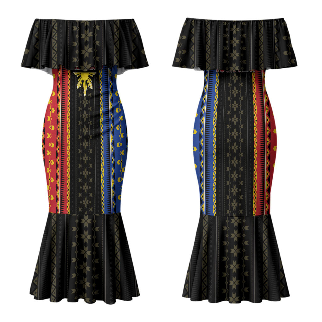 Personalised Philippines Filipinos Couples Matching Mermaid Dress and Long Sleeve Button Shirt Igorot Tribal Inspiration Pattern Style