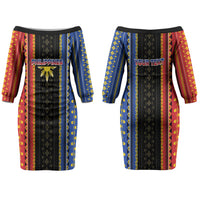 Personalised Philippines Filipinos Couples Matching Off The Shoulder Long Sleeve Dress and Long Sleeve Button Shirt Igorot Tribal Inspiration Pattern Style