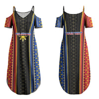 Personalised Philippines Filipinos Couples Matching Summer Maxi Dress and Long Sleeve Button Shirt Igorot Tribal Inspiration Pattern Style