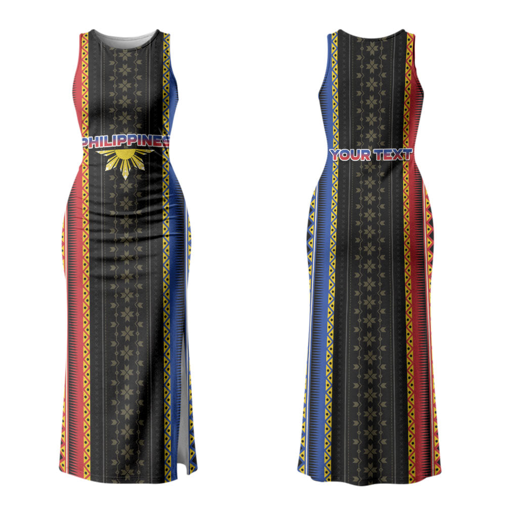 Personalised Philippines Filipinos Couples Matching Tank Maxi Dress and Long Sleeve Button Shirt Igorot Tribal Inspiration Pattern Style