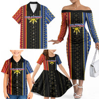 Personalised Philippines Filipinos Family Matching Off The Shoulder Long Sleeve Dress and Hawaiian Shirt Igorot Tribal Inspiration Pattern Style