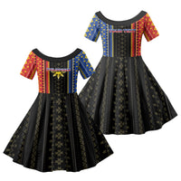 Personalised Philippines Filipinos Family Matching Off The Shoulder Long Sleeve Dress and Hawaiian Shirt Igorot Tribal Inspiration Pattern Style