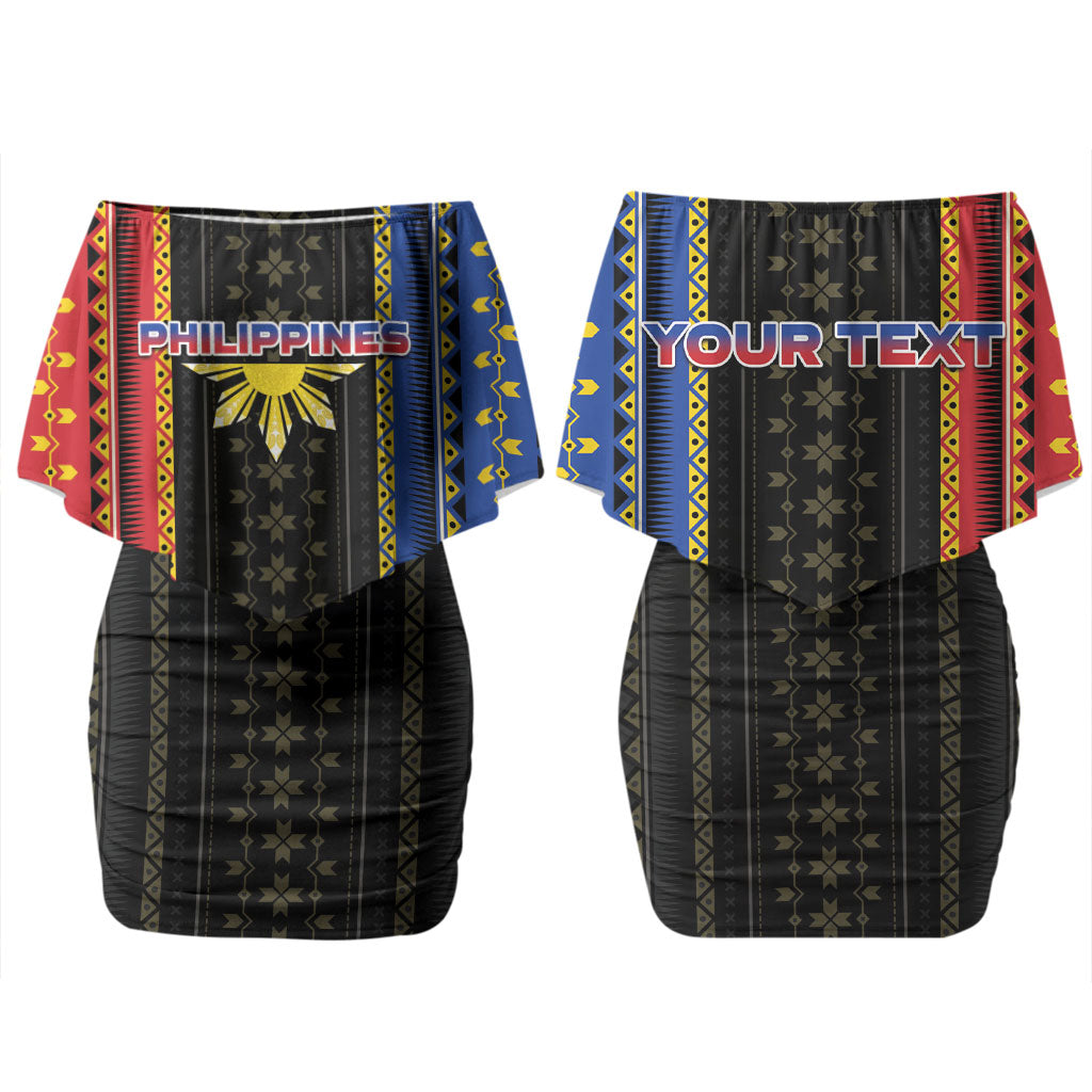 Personalised Philippines Filipinos Family Matching Off Shoulder Short Dress and Hawaiian Shirt Igorot Tribal Inspiration Pattern Style