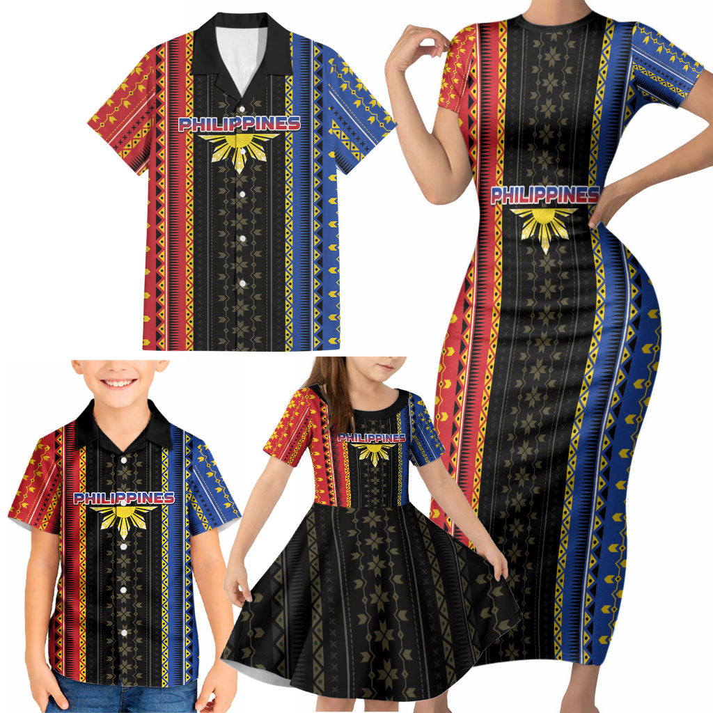 Personalised Philippines Filipinos Family Matching Short Sleeve Bodycon Dress and Hawaiian Shirt Igorot Tribal Inspiration Pattern Style