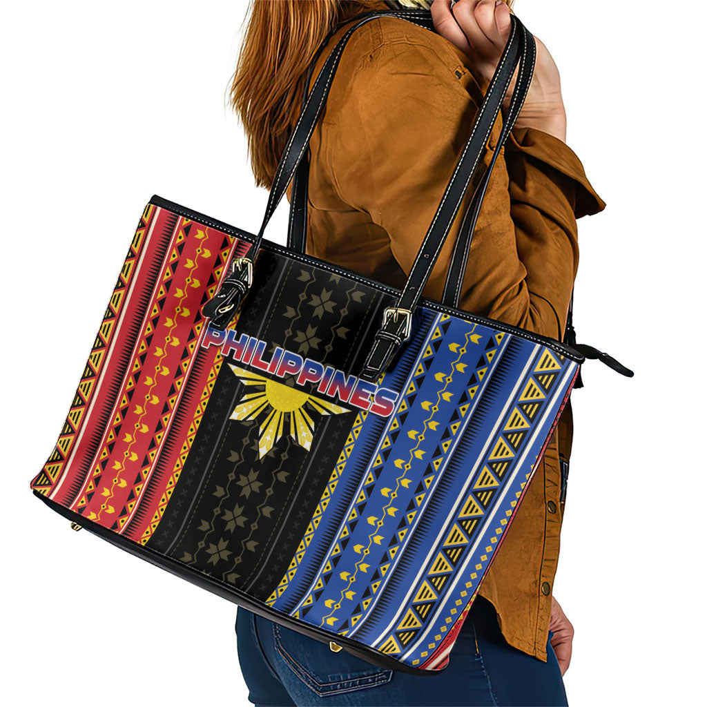 Philippines Filipinos Leather Tote Bag Igorot Tribal Inspiration Pattern Style