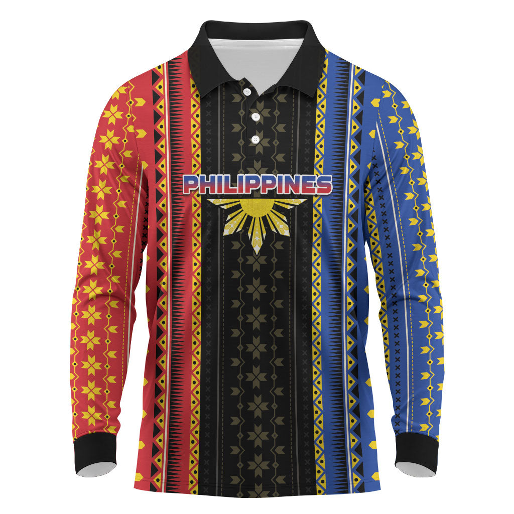 Personalised Philippines Filipinos Long Sleeve Polo Shirt Igorot Tribal Inspiration Pattern Style