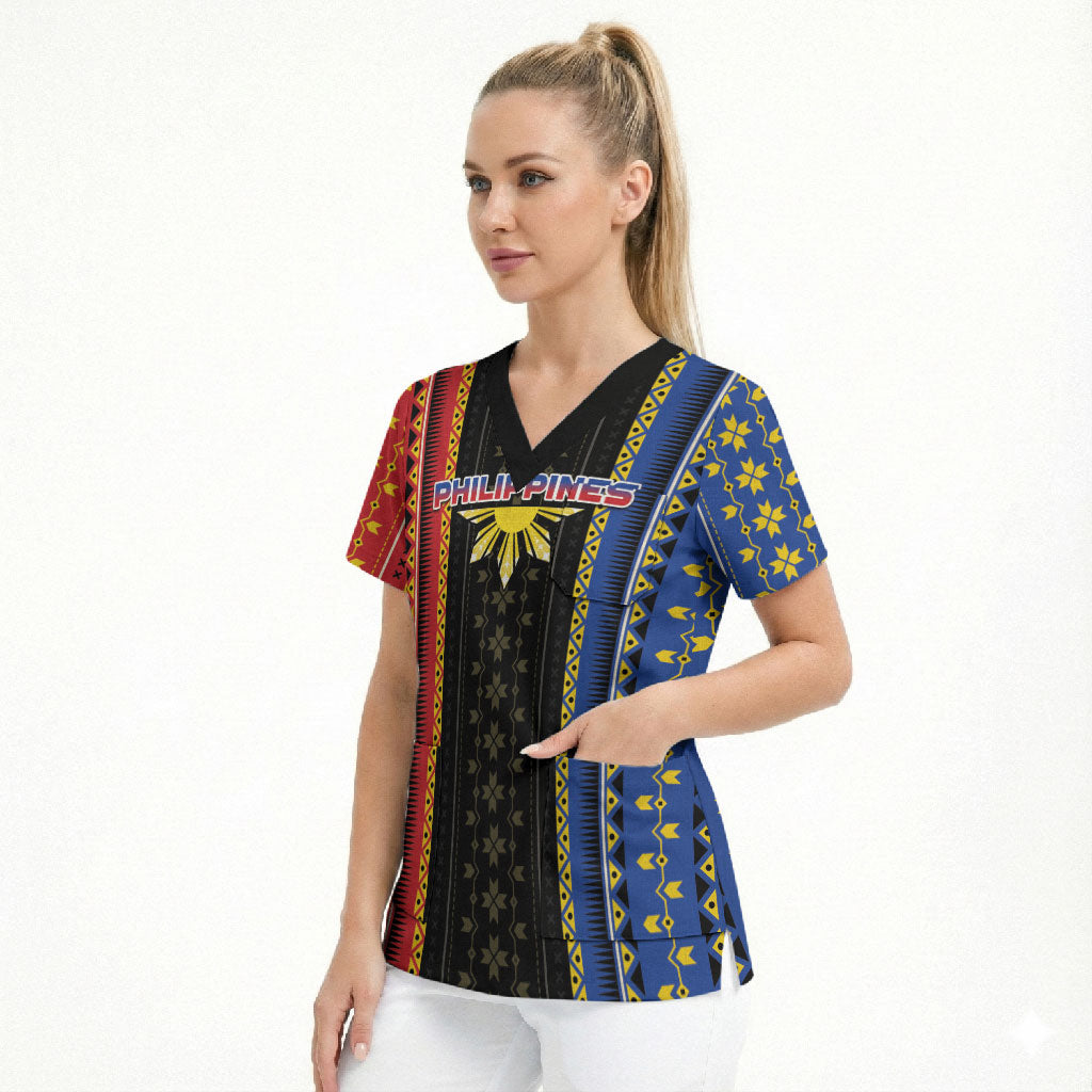 Personalised Philippines Filipinos Scrub Top Igorot Tribal Inspiration Pattern Style