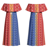 Philippines Sun Couples Matching Off Shoulder Maxi Dress and Long Sleeve Button Shirt Igorot Tribal Inspiration