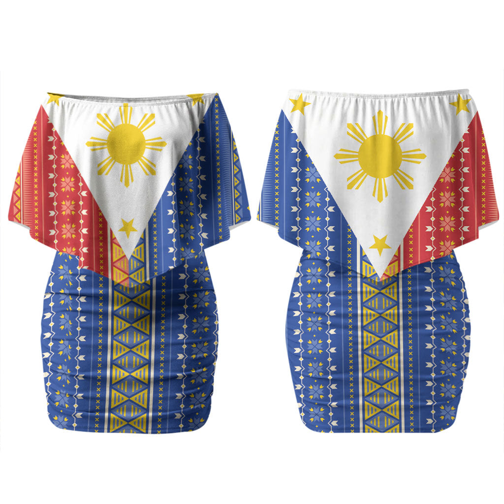 Philippines Sun Couples Matching Off Shoulder Short Dress and Long Sleeve Button Shirt Igorot Tribal Inspiration