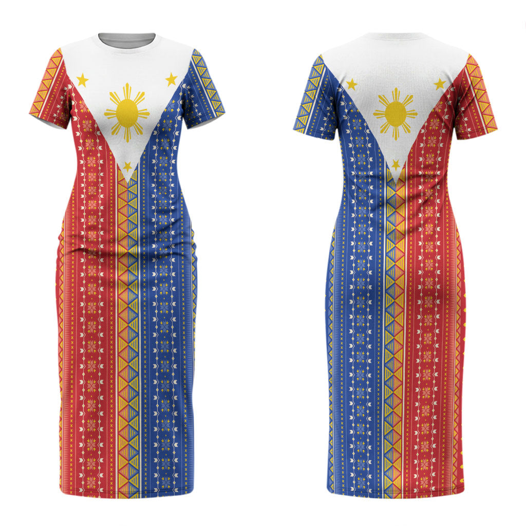 Philippines Sun Couples Matching Short Sleeve Bodycon Dress and Hawaiian Shirt Igorot Tribal Inspiration