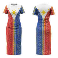 Philippines Sun Couples Matching Short Sleeve Bodycon Dress and Long Sleeve Button Shirt Igorot Tribal Inspiration