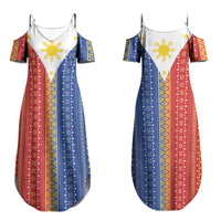 Philippines Sun Couples Matching Summer Maxi Dress and Long Sleeve Button Shirt Igorot Tribal Inspiration