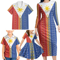 Philippines Sun Family Matching Long Sleeve Bodycon Dress and Hawaiian Shirt Igorot Tribal Inspiration