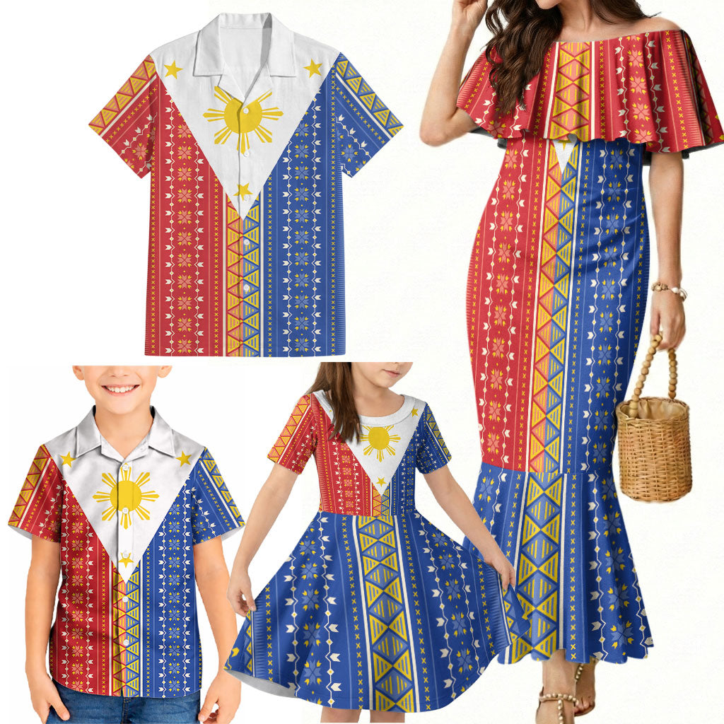 Philippines Sun Family Matching Mermaid Dress and Hawaiian Shirt Igorot Tribal Inspiration