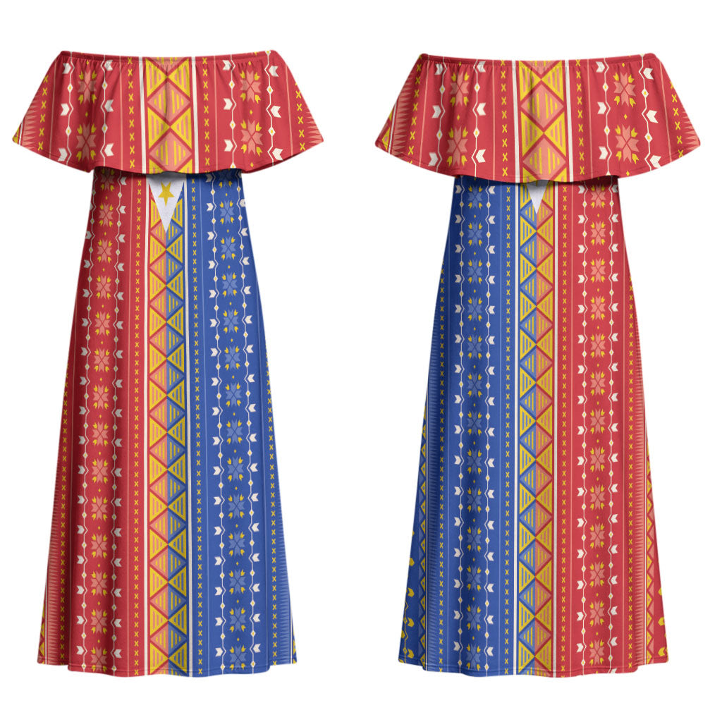 Philippines Sun Family Matching Off Shoulder Maxi Dress and Hawaiian Shirt Igorot Tribal Inspiration