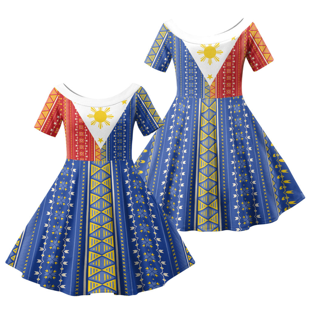 Philippines Sun Family Matching Off Shoulder Maxi Dress and Hawaiian Shirt Igorot Tribal Inspiration