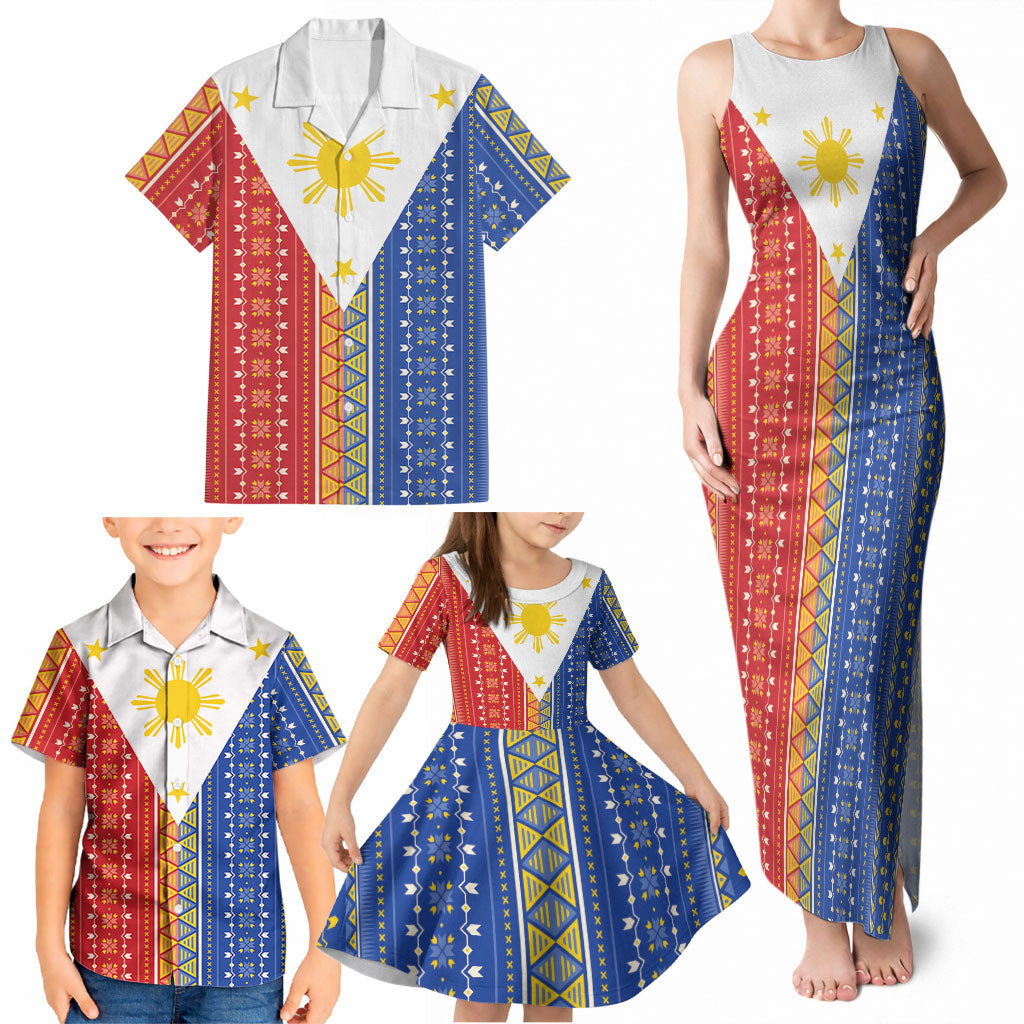 Philippines Sun Family Matching Tank Maxi Dress and Hawaiian Shirt Igorot Tribal Inspiration