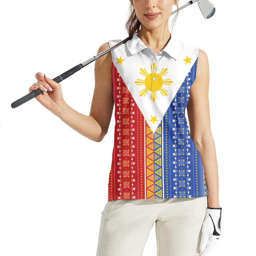 Philippines Sun Women Sleeveless Polo Shirt Igorot Tribal Inspiration