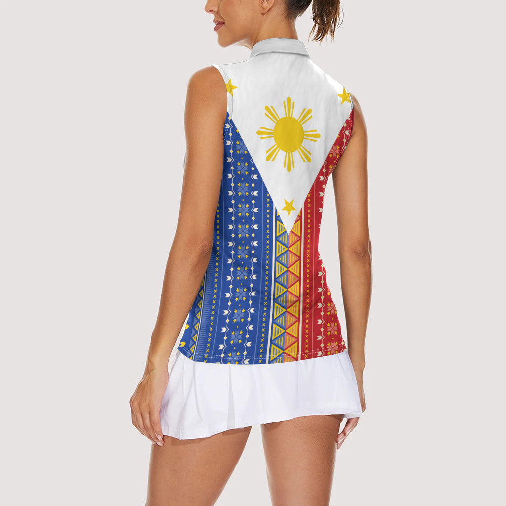 Philippines Sun Women Sleeveless Polo Shirt Igorot Tribal Inspiration
