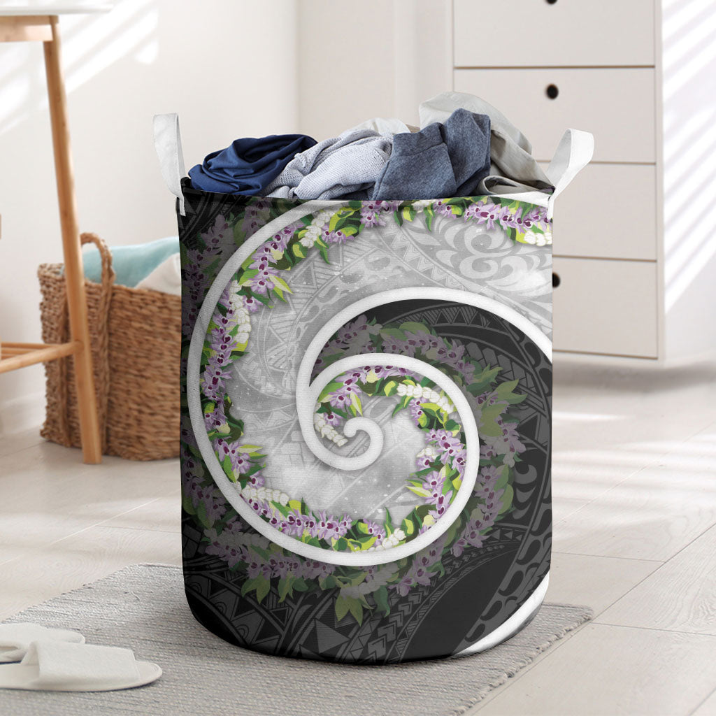 Piko Hawaii Laundry Basket Polynesian Pattern With Maile Pikake Honohono Lei LT05 Black - Polynesian Pride