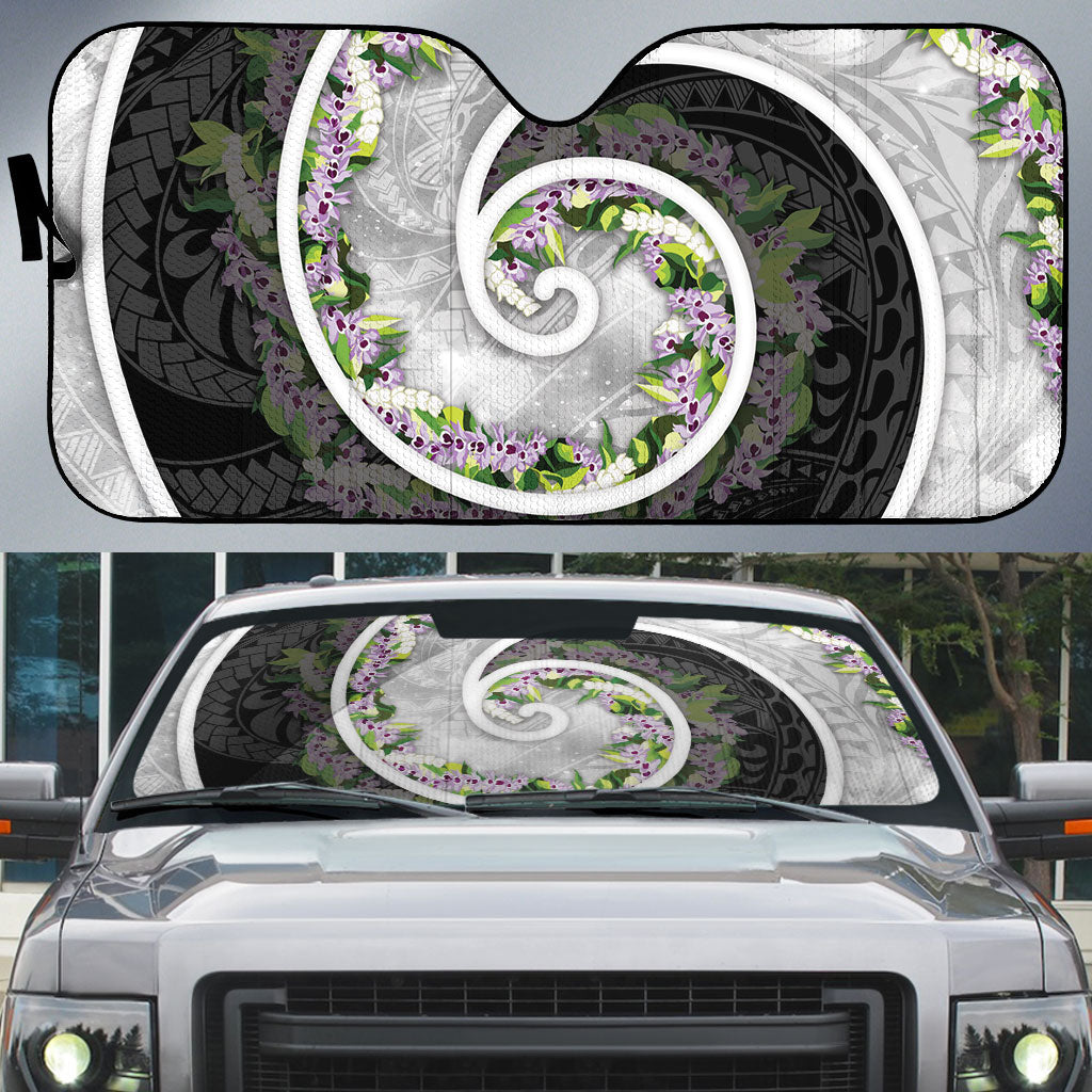 Piko Hawaii Auto Sun Shade Polynesian Pattern With Maile Pikake Honohono Lei