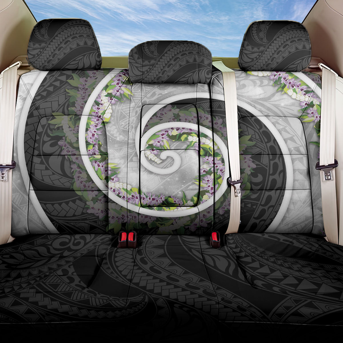 Piko Hawaii Back Car Seat Cover Polynesian Pattern With Maile Pikake Honohono Lei