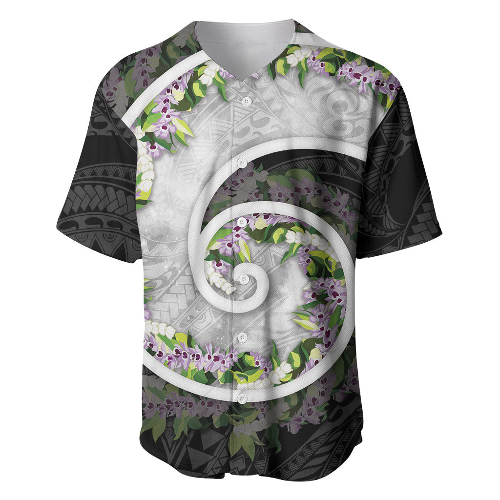 Piko Hawaii Baseball Jersey Polynesian Pattern With Maile Pikake Honohono Lei LT05 Black - Polynesian Pride