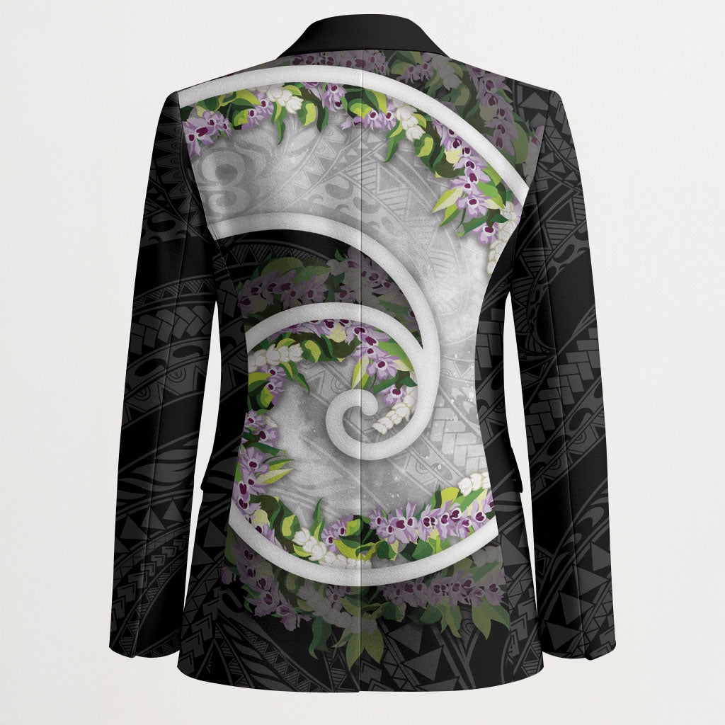 Piko Hawaii Blazer Polynesian Pattern With Maile Pikake Honohono Lei