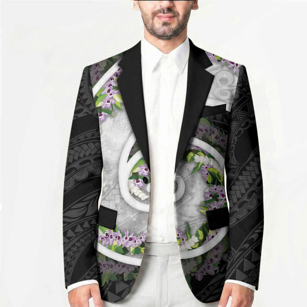 Piko Hawaii Blazer Polynesian Pattern With Maile Pikake Honohono Lei