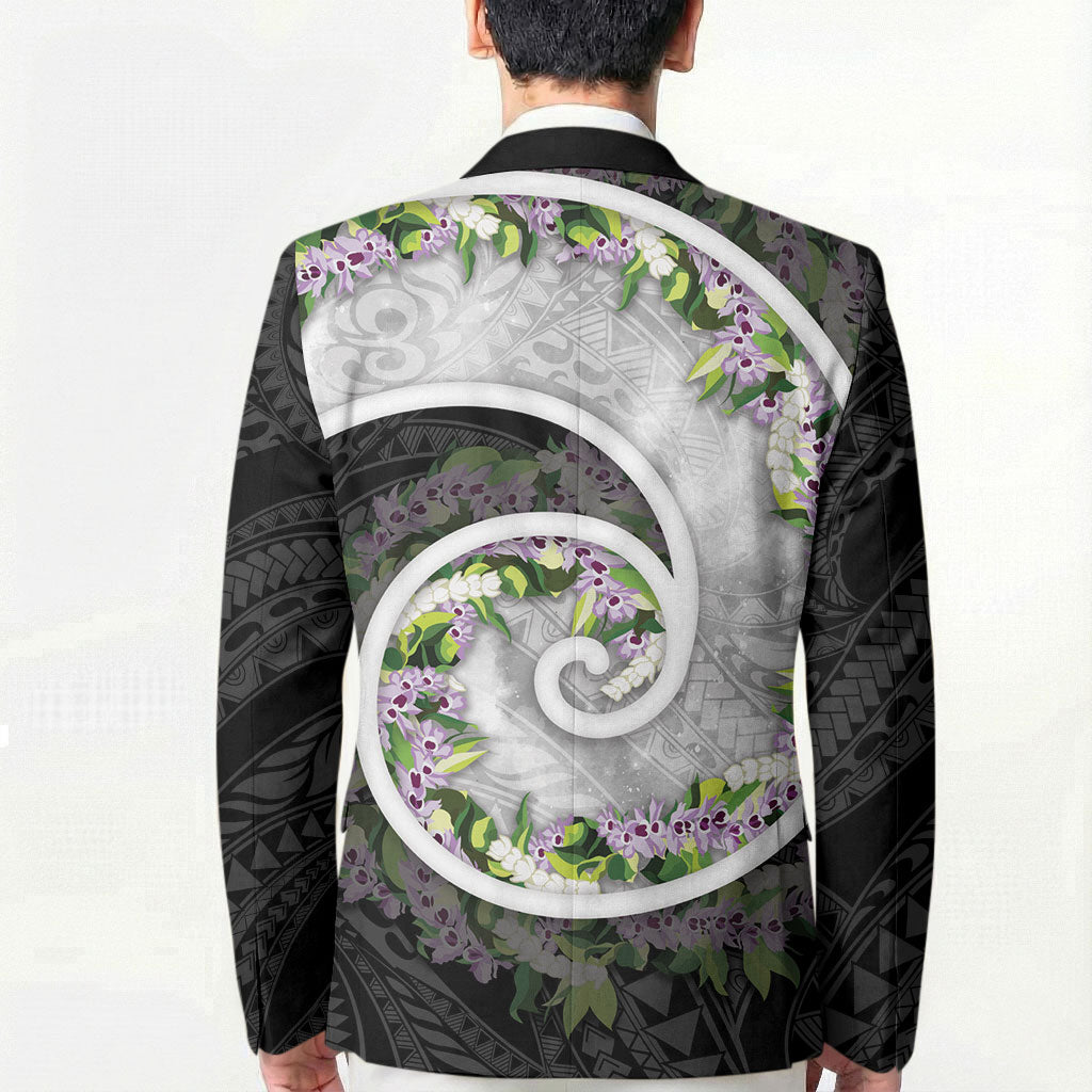 Piko Hawaii Blazer Polynesian Pattern With Maile Pikake Honohono Lei