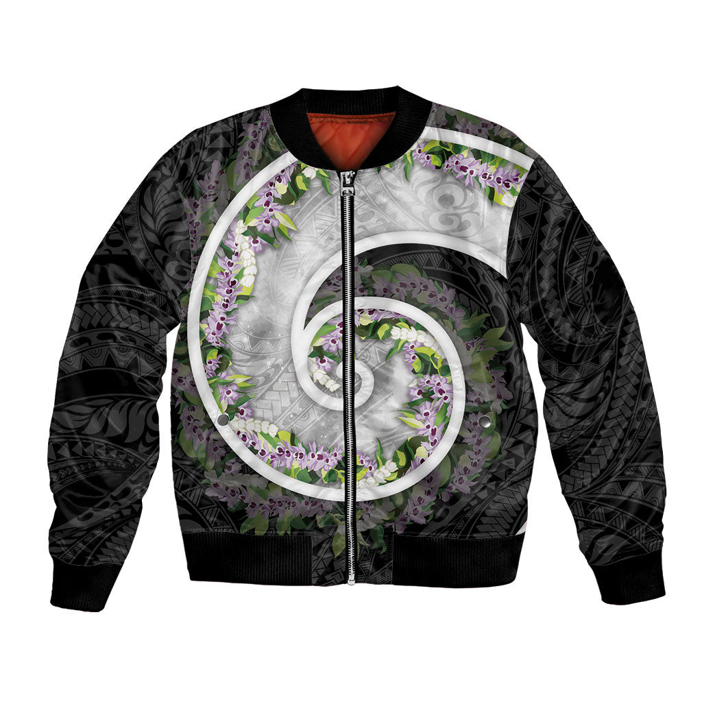 Piko Hawaii Bomber Jacket Polynesian Pattern With Maile Pikake Honohono Lei