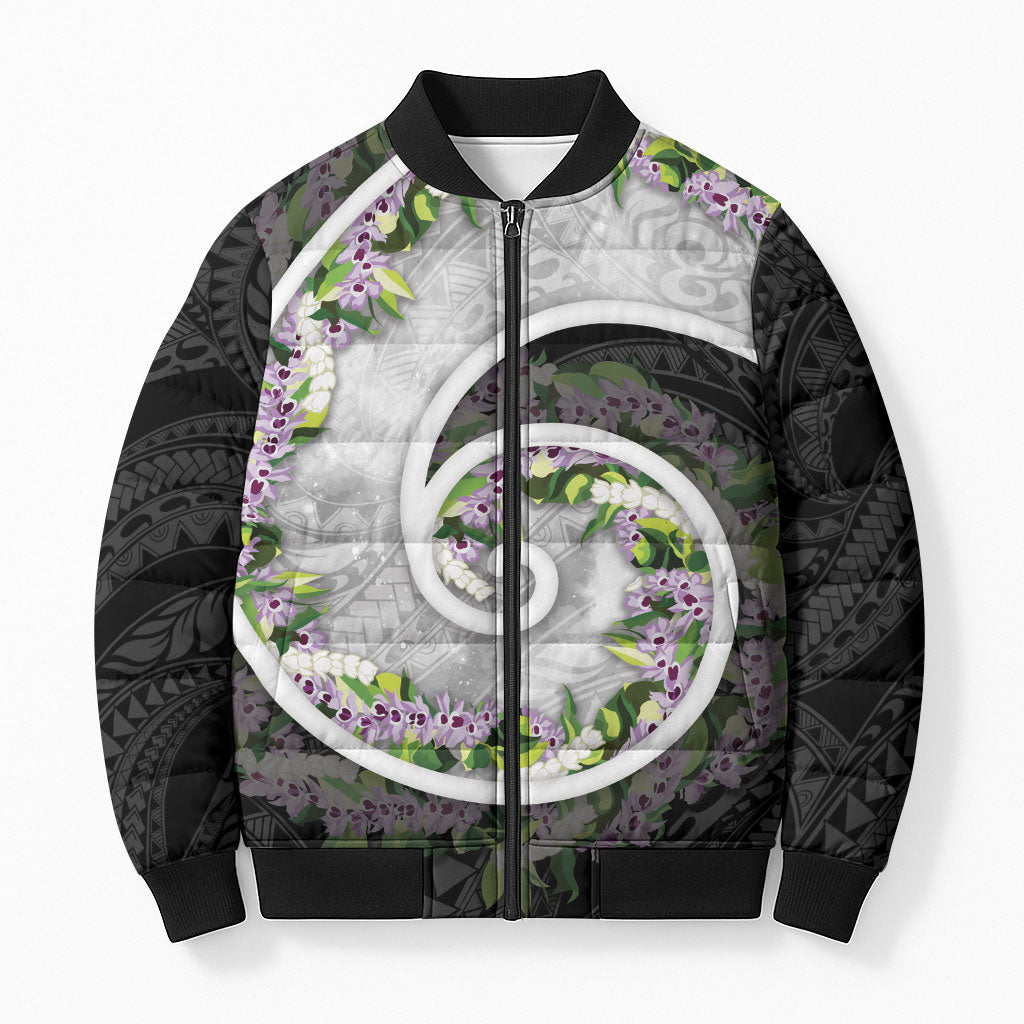 Piko Hawaii Bomber Puffer Jacket Polynesian Pattern With Maile Pikake Honohono Lei